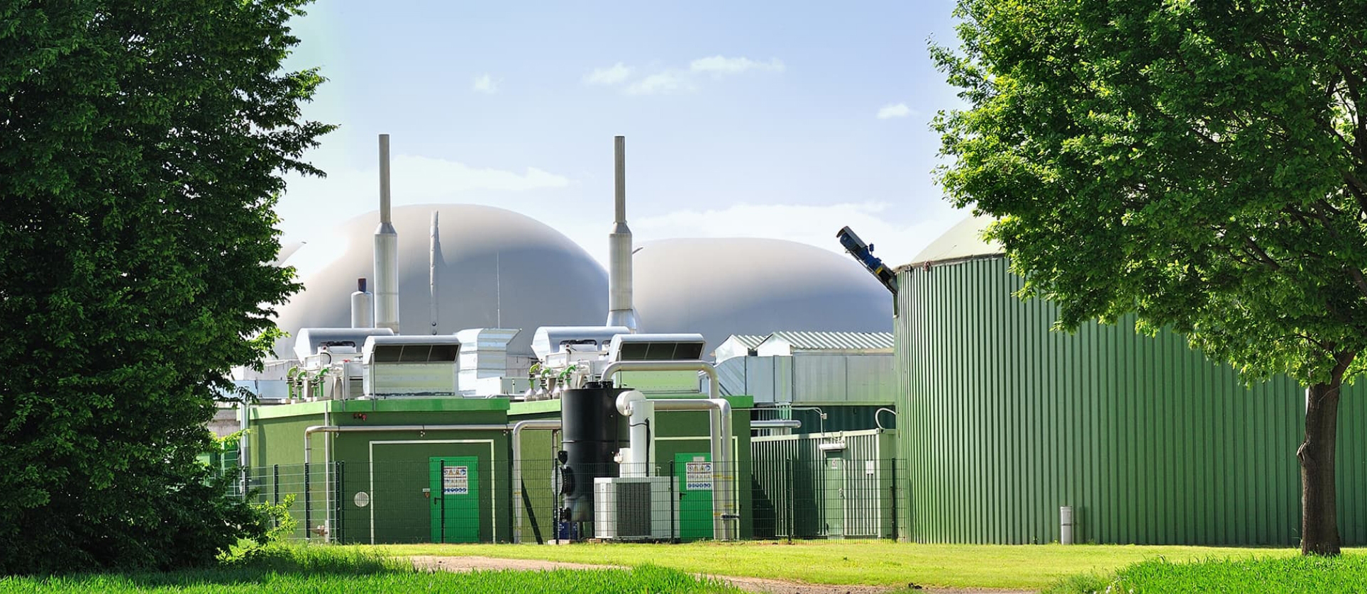 anaerobic digestion plant amongst trees
